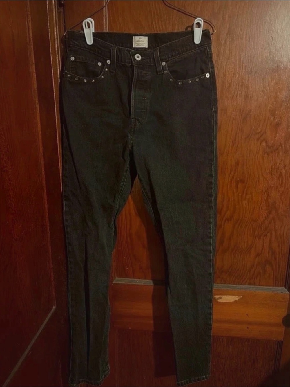 Ladies Black Slim Jeans with Studded Pocket Trim